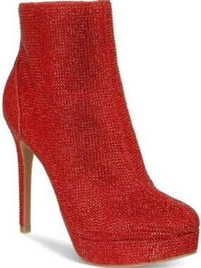 Thalia Sodi Chiara Red Rhinestone Platform Stiletto Ankle Booties NIB 6